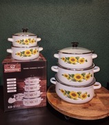 Garnki emaliowane 5 szt + 5 pokrywek - gaz/indukcja