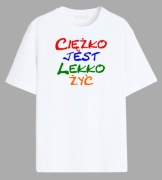 Biała koszulka tshirt z kolorowym nadrukiem wybierz rozmiar