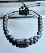 BRANSOLETKA KAMIEŃ WOJOWNIKÓW SZARY HEMATYT MĘSKA STAL 316l RUNA INGWAZ