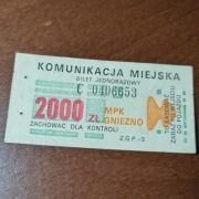 Bilet MPK Gniezno 2 tys sprzed denominacji 
