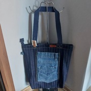 Nowa torebka ekotorba zakupowa z jeansu- zapinana na zamek-rękodzieło