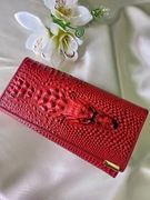 Damski duży portfel- Karmazyn - Naturalna skóra 