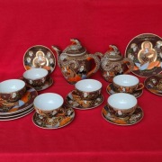 Unikalny kpl japońskiej porcelany Satsuma Moriage