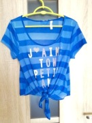 Niebieska koszulka T-shirt wiązany, w paski rozmiar XL