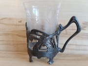 PODSTAKANNIK SREBRZONY KOSZYCZEK UCHWYT SZKLANKA SECESJA