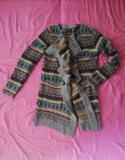 sweter kardigan folkowy wzór fason waterfall ciepły 30% wełna ICHI r.S