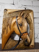 Płaskorzeźba Głowa Konia- rzeźba z drewna