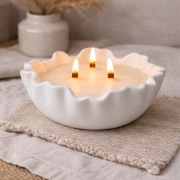 Duża świeca sojowa w ceramicznej misie – 3 drewniane knoty