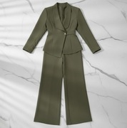 Zielony oliwkowy elegancki komplet garnitur marynarka do pracy + GRATIS