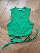 Zielona wiązana bluzka bawełniana / Green tied cotton crop top / XS