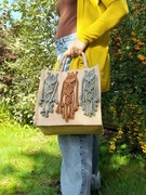 Jutowa torebka z makramą - Szałwia z cynamonem