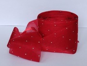 Ciemnoczerwona wstążka 0,5 m szeroka 6 cm z cyrkoniami błyszcząca