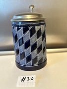 Stary ceramiczny niemiecki kufel do piwa kolekcjonerski z cynową pokrywką