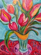 Obraz z kwiatami w wazonie - tulipany . 