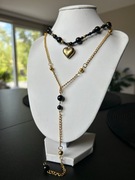 Naszyjnik handmade złoty czarny serduszko