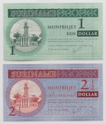 Surinam 1 i 2 dolary 2004 P.155-156 UNC Zestaw 2 sztuki