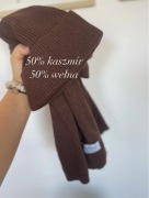Szal i czapka fuksja Cashmere 50% kaszmir 50% wełna