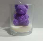 ŚWIECZKA OZDOBNA  W KSZTAŁCIE MISIA  W SZKLE OTWARTYM - fioletowy