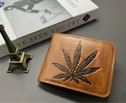 Portfel męski vintage z tłoczonym liściem Skóra ekologiczna