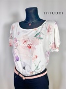 Tatuum 40 L bluzka damska koszulka casual biała bawełniana wzór kwiaty