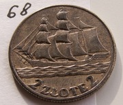 2 złote żaglowiec 1936 Bardzo ładny