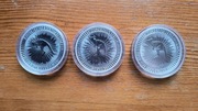 Australijski kangur, srebro, 1oz, 2023 rok, 3 sztuki, stan b. dobry