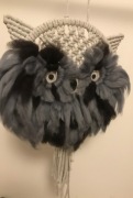 Makramowa sowa szara z agatem