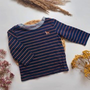 Koszulka bluzka granatowa w paski 80 z haftowanym tygrysem pomarańczowa dłu