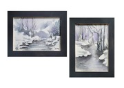 Obrazy ręcznie malowane akwarela "Pejzaż zimowy" +rama 2szt