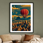 Turcja - Kapadocja – Plakat Art Deco z Balonami - Retro dekoracja  40x60cm