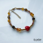 Bransoletka z bursztynem, howlitem, hematytem,rodonitem