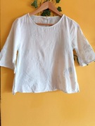 Wyprzedaż! Piękna bluzka H&M haftowane kwiaty XS 34 Bawełna Len must have 