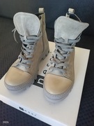 Trapery wysokie NESSI 37 skóra licowa welur szary oliwka 24 cm