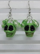 Kolczyki Dia de Muertos zielone z czarnym czaszki róże, Handmade