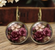 Kolczyki wiszące stal kwiaty vintage + pudełko 