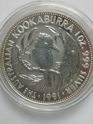 Australijska Kookaburra 1 oz/uncja srebra 1991