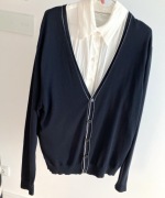 Michael Kors granatowy kardigan z jasną lamówką bawełna premium XL sweter