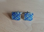 Stylowe spinki do mankietów | Niebieski wzór 3D | Idealne na prezent