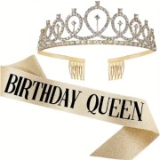 Szarfa korona na urodziny urodzinowy zestaw Birthday Queen 18 tka złota