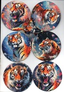 Drewniane podkładki pod kubki komplet 7 sztuk z Tygrysami