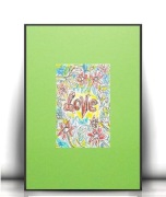 mały plakat z napisem love, zielony obrazek A4, boho plakat a4