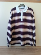 Beżowo burgundowa męska bluza z ociepleniem w paski z kołnierzem M