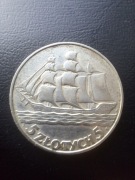 5 zł żaglowiec 1936, moneta II RP, piękna patyna, srebro 750