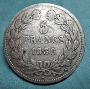 Moneta srebrna Francja 5 franków 1838 A Ludwik Filip wieniec