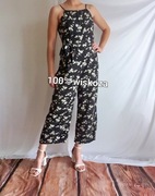 Kombinezon Damski Czarny w Stokrotki Serca Kwiaty z Paskiem Oasis M 38