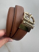 Michael Kors podwójny pasek skórzany kremowy monogram i brązowy L 107 cm