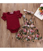 Komplet SPÓDNICA Szelki BLUZKA Body OPASKA Kwiaty