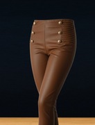 Legginsy camel z eko skóry, ozdobne guziki,lekko ocieplane PROMOCJA m/l