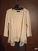 Komplet ażurowy, sweter i koszulka na ramiączkach 