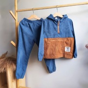 Komplet zestaw bluza z kapturem spodnie ze sztruksu sztruksowy 116 122 